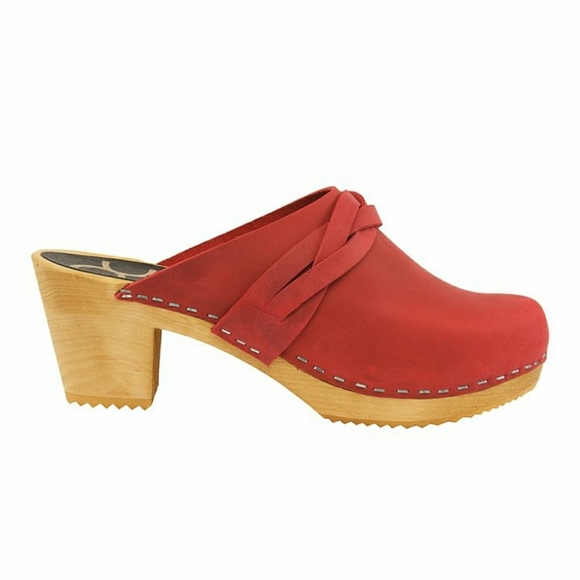 Cape Clogs Shoes - Cape Clogs Dala Leather Wood Clogs In Burnt Red